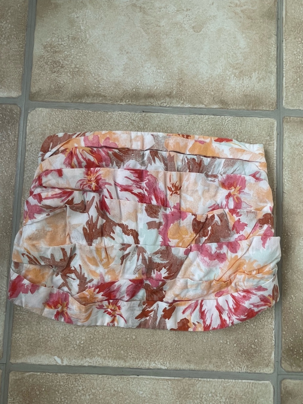 Abercrombie & Fitch orange / red floral strapless cropped top; size XS
